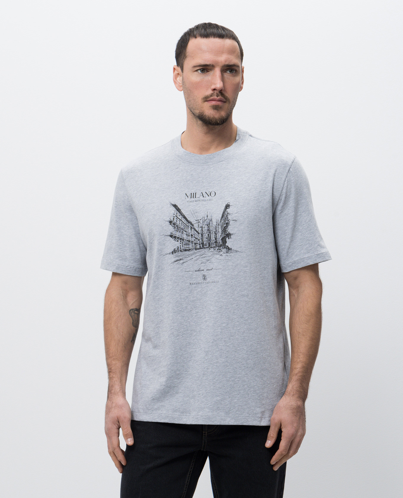 

Milano grey melange printed t-shirt Brunello Cucinelli