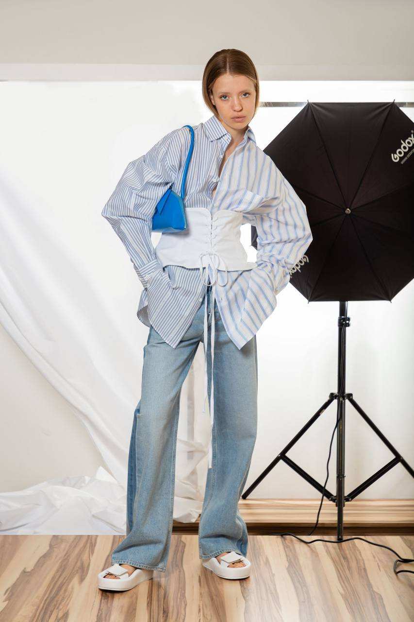 

Blue striped shirt with logo Vetements, Light blue