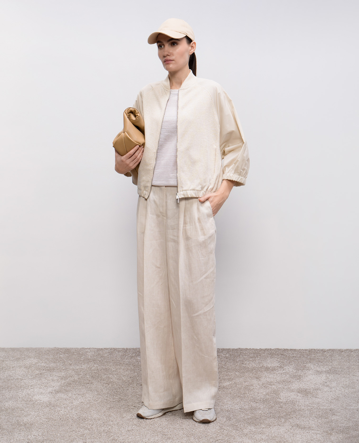 

Beige striped linen T-shirt Peserico