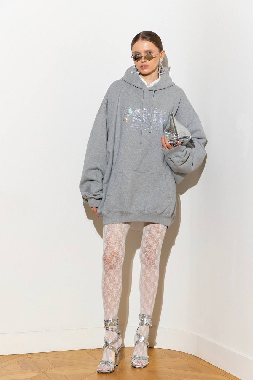 

Gray melange hoodie with crystals Vetements, Grey
