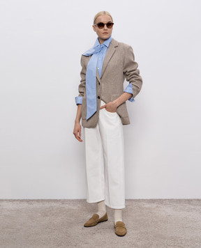 Brunello Cucinelli White jeans with leather logo patch MPH81P4008