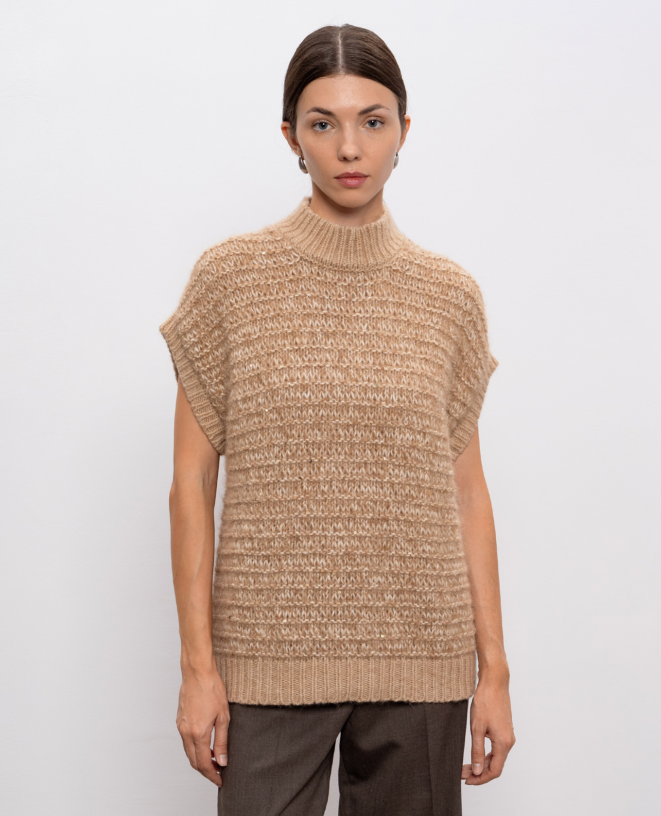 

Beige alpaca wool vest with sequins Peserico