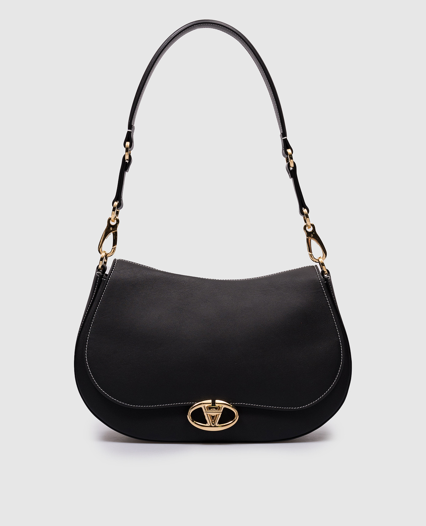 

Ohval black leather saddle bag with metal VLogo Signature logo Valentino