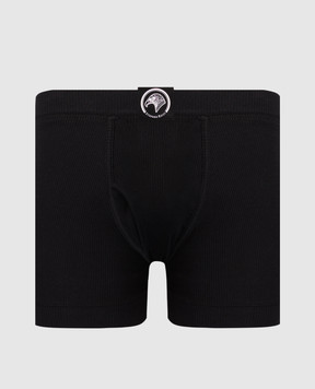 Stefano Ricci Black ribbed boxer briefs with logo patch MNI52T0050COS360