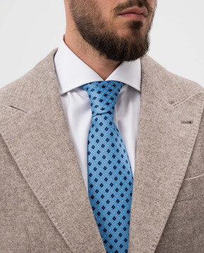 Stefano Ricci Blue tie made of silk in a geometric pattern with crystals CH31057