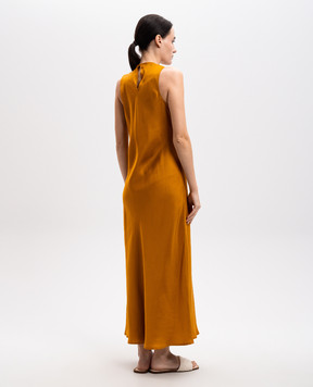 Asceno Valencia brown silk midi dress D020F03C431