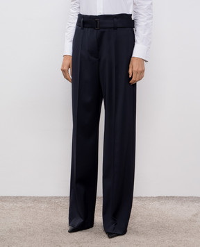 Brunello Cucinelli Blue wool pants with monil chain MB166P8692