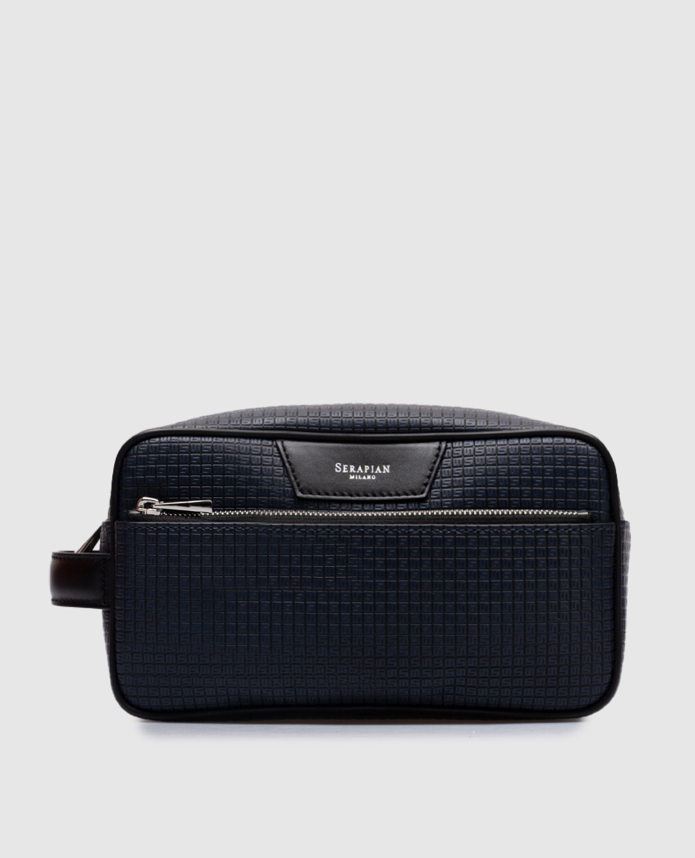 

Blue leather toiletry bag with logo Serapian