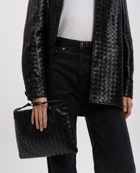 Bottega Veneta Black leather woven pouch bag with weaving 796728V3IV1