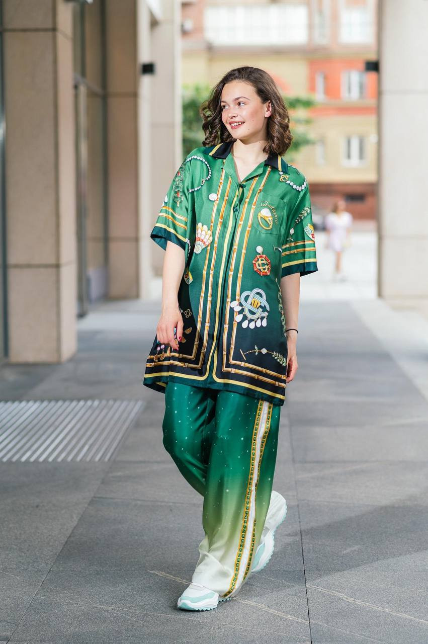 

Joyaux D'Afrique green silk trousers Casablanca