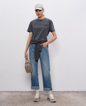 Brunello Cucinelli Grey melange T-shirt with monil chain MPT81EC710