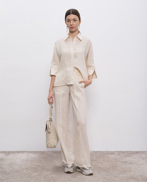 Peserico Beige linen pants with logo P0414802600