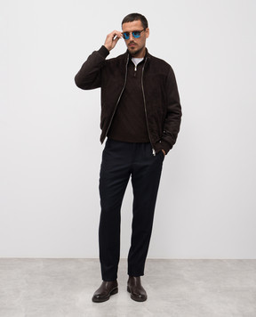 Enrico Mandelli Brown wool polo shirt with pattern 2K015A5422
