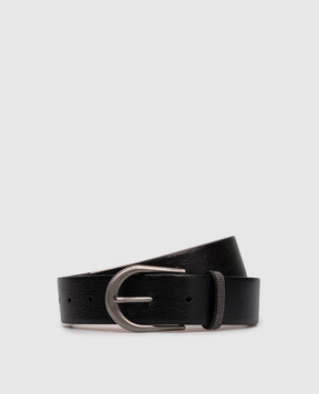Brunello Cucinelli Black glossy leather belt with monil chain M0TROC31G