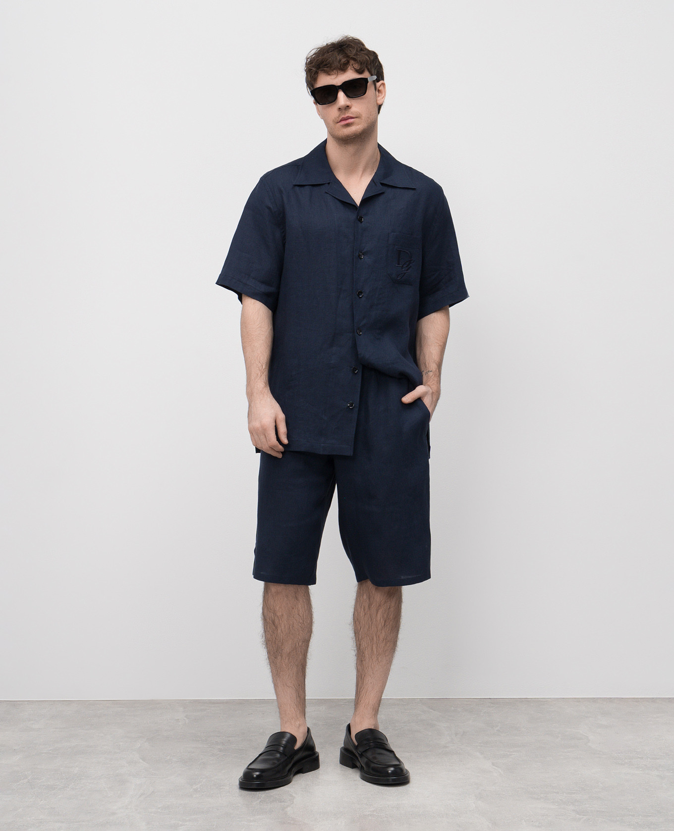 

Blue linen shirt with logo embroidery Dolce&Gabbana