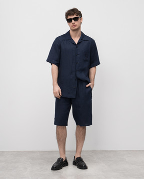 Dolce&Gabbana Blue linen shirt with logo embroidery G5JH9ZFU4LG