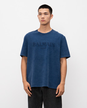 Balmain Blue T-shirt with embroidered logo FH1EG000BC72
