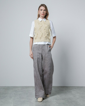 Peserico Beige linen waistcoat with fringe S98126F0309106