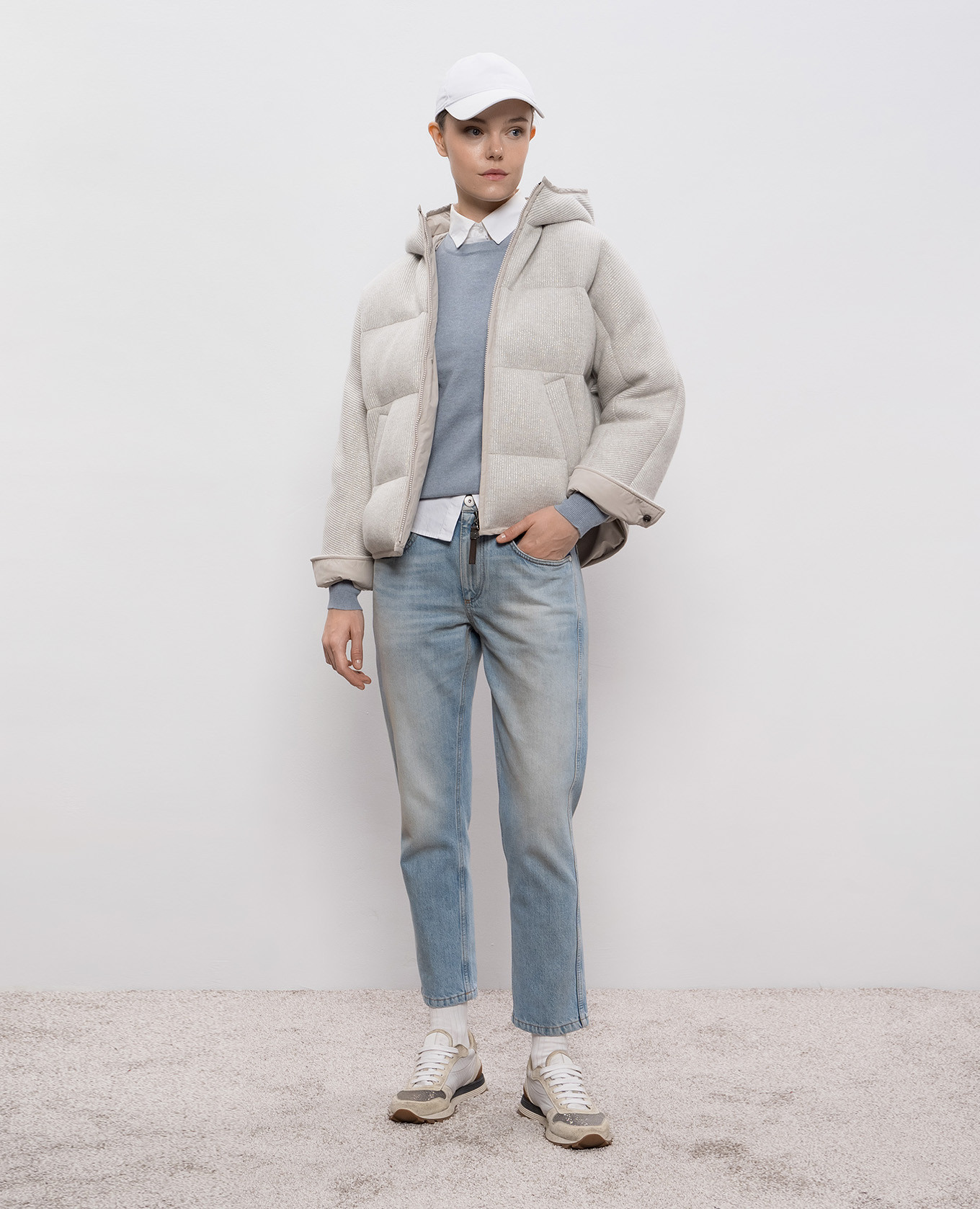 

Blue cashmere jumper with monil chain Brunello Cucinelli, Light blue