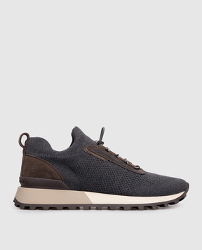Brunello Cucinelli Blue sneakers with a monil chain MZ60G3074