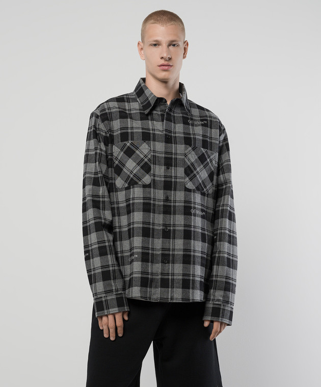 クレドナOTHELLO CHECK OVER SHIRTS Off-White - Gray checkered shirt with logo OMGE030C99FAB001