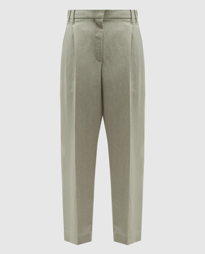 Brunello Cucinelli Gray linen pants with monil chain MH126P8292