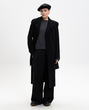 Y`S Yamamoto Black striped wool pants YMP04128