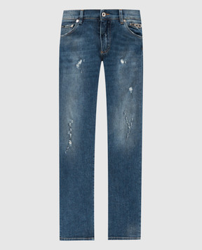 Dolce&Gabbana Blue slim jeans with slits and a metallic logo GY07CDG8LN7