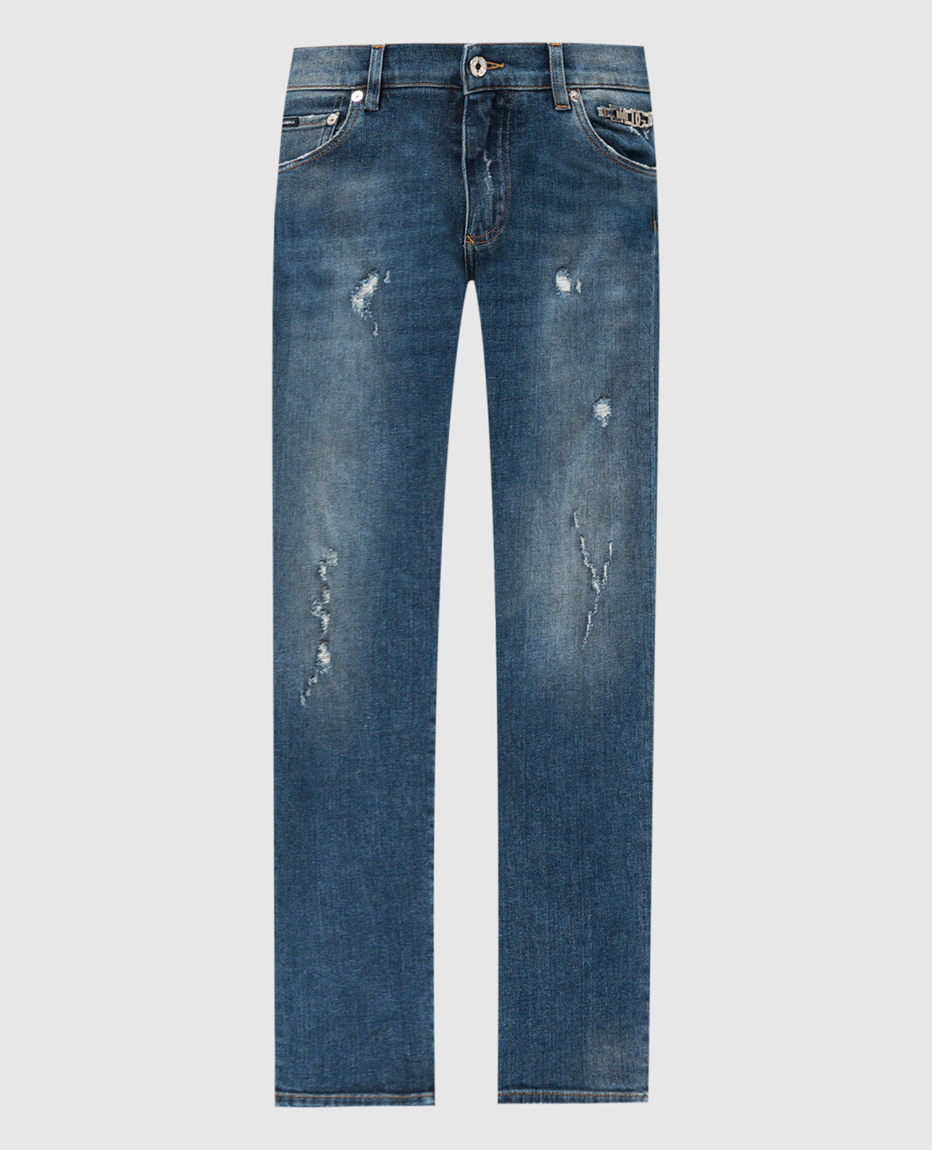 

Blue slim jeans with slits and a metallic logo Dolce&Gabbana