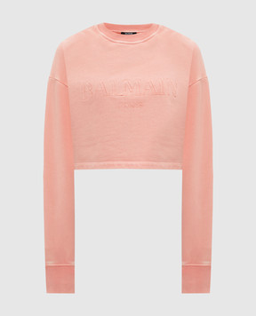 Balmain Orange cropped sweatshirt with logo print DF1JO006BC72