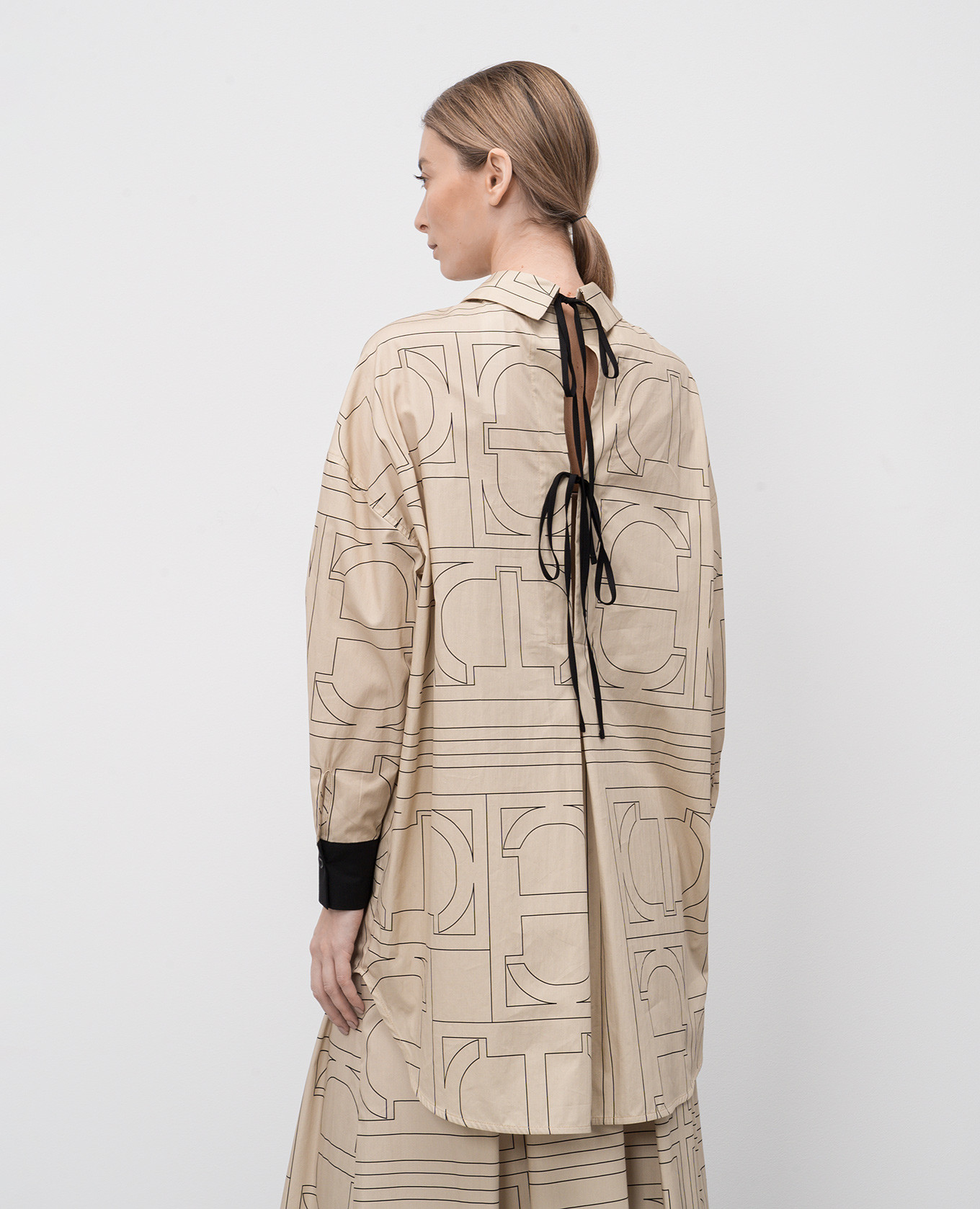 Beige long printed shirt Twinset