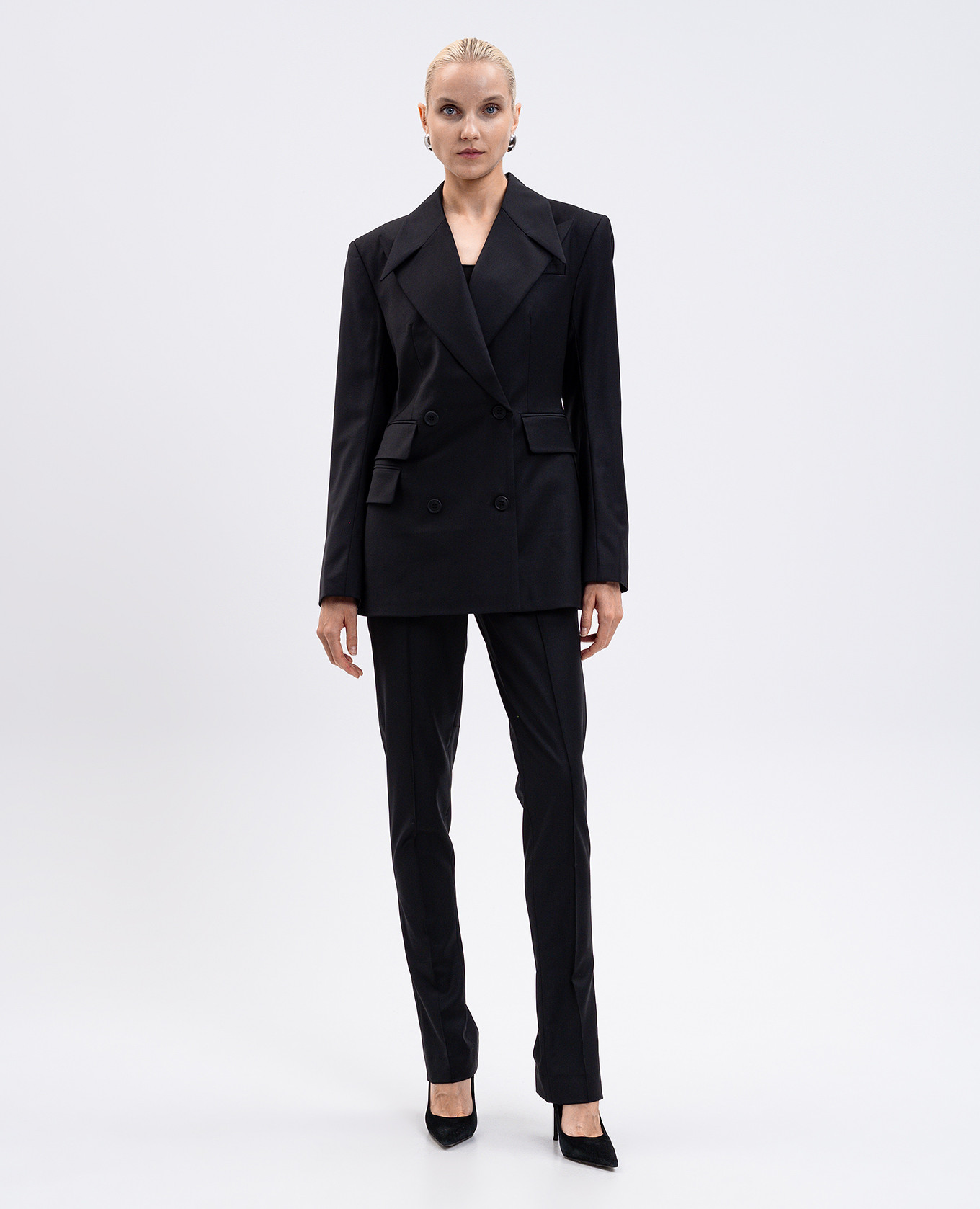 

Black double-breasted jacket with wool Materiel
