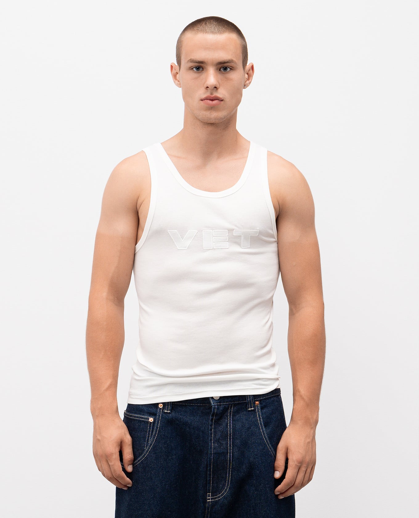 

White ribbed T-shirt with logo Vetements