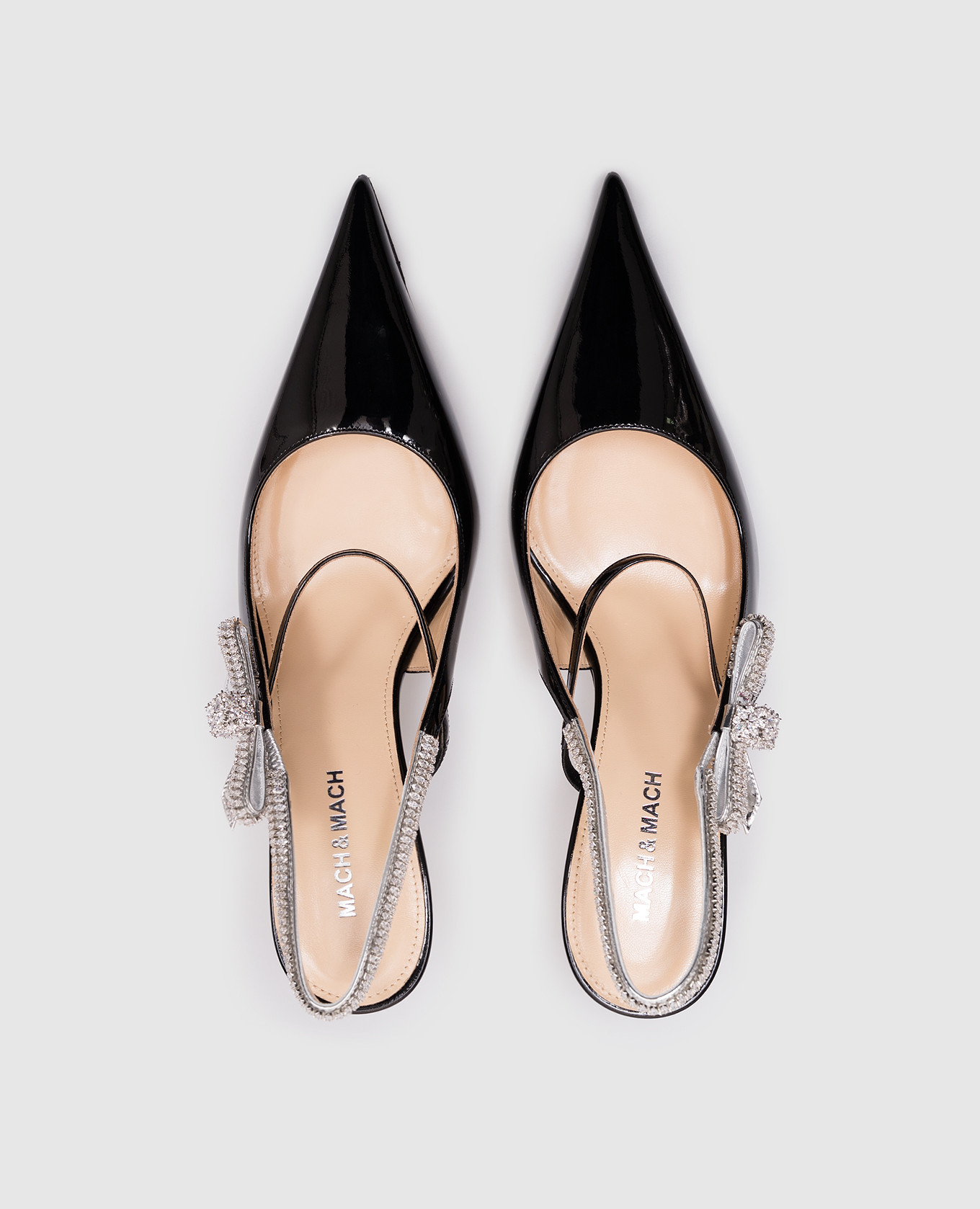 

Black patent leather slingbacks with crystals Mach&Mach
