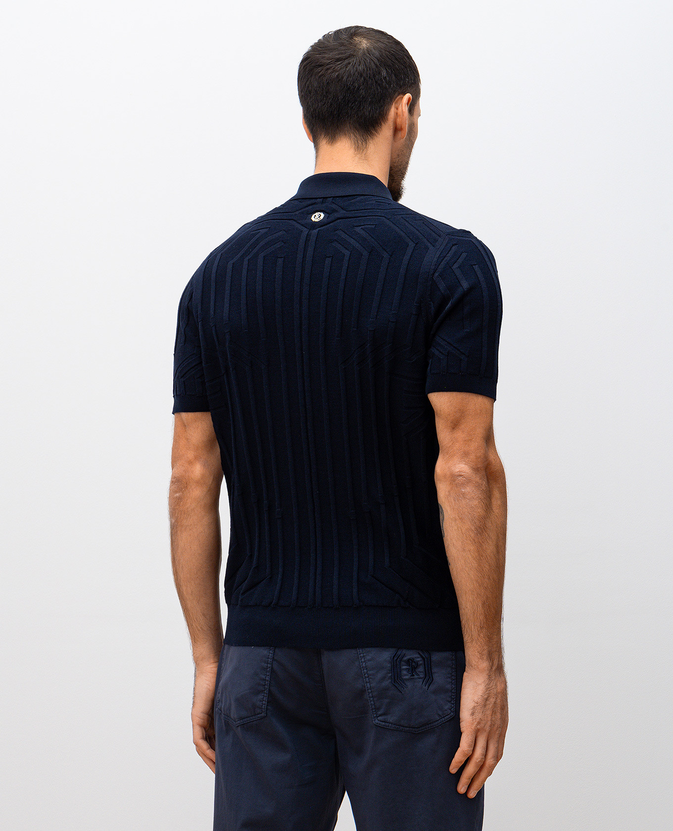 

Blue polo shirt with patterned silk Stefano Ricci