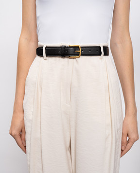 Babe Pay Pls Black grain embossed leather belt with gold buckle 0C004