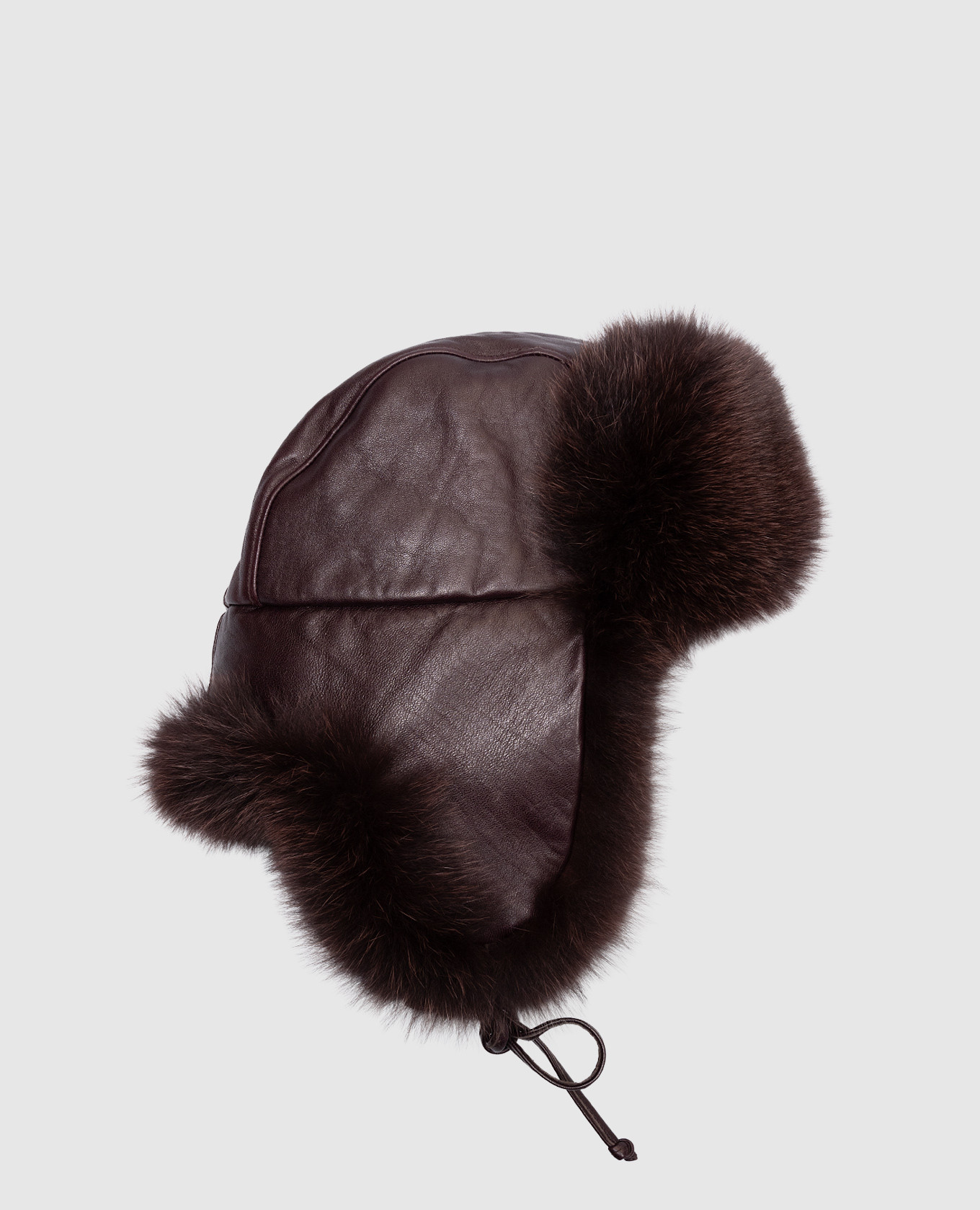 

Burgundy leather cap-ears with fox fur Florence Mode