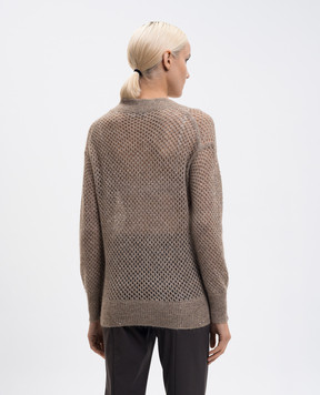Brunello Cucinelli Beige openwork pullover with wool and sequins MPS732412P