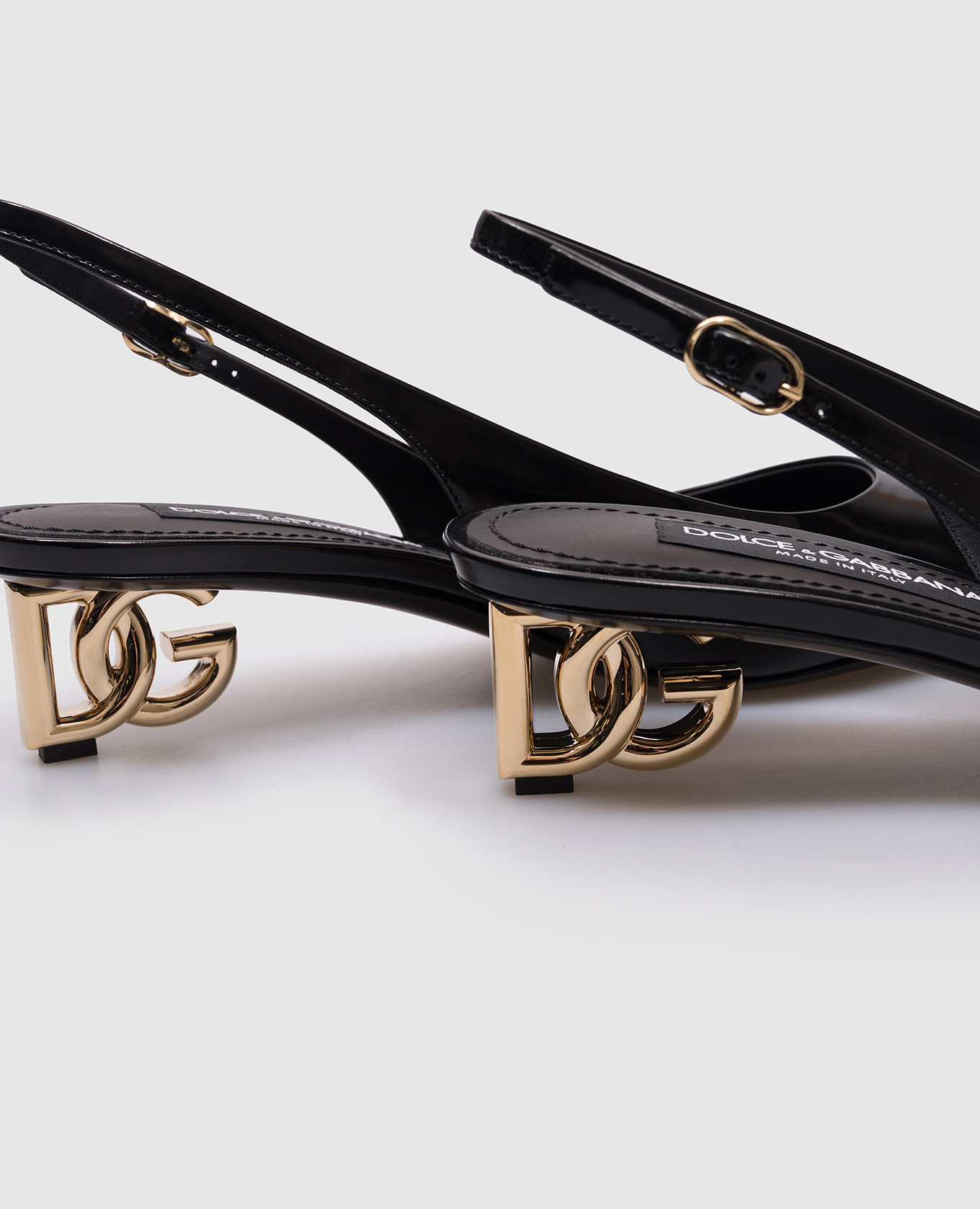 

Black leather glossy slingbacks with monogram logo Dolce&Gabbana
