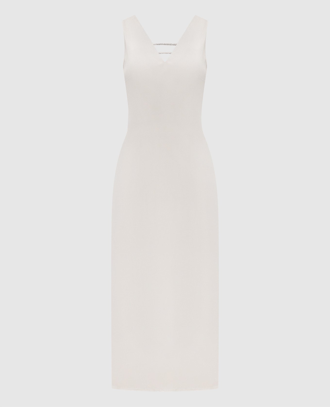 

Beige dress with shaped necklines and a monil chain Peserico
