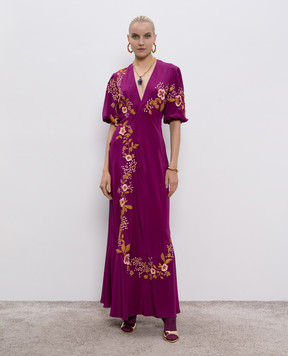 La DoubleJ Purple silk maxi dress with floral applique DRE0891CRE001SOLID