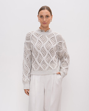 Brunello Cucinelli Gray openwork cashmere sweater with sequins M52374310