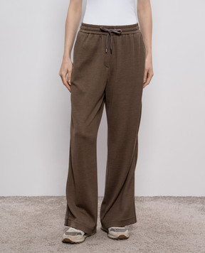 Brunello Cucinelli Brown silk sweatpants with monil chain MP828SM689