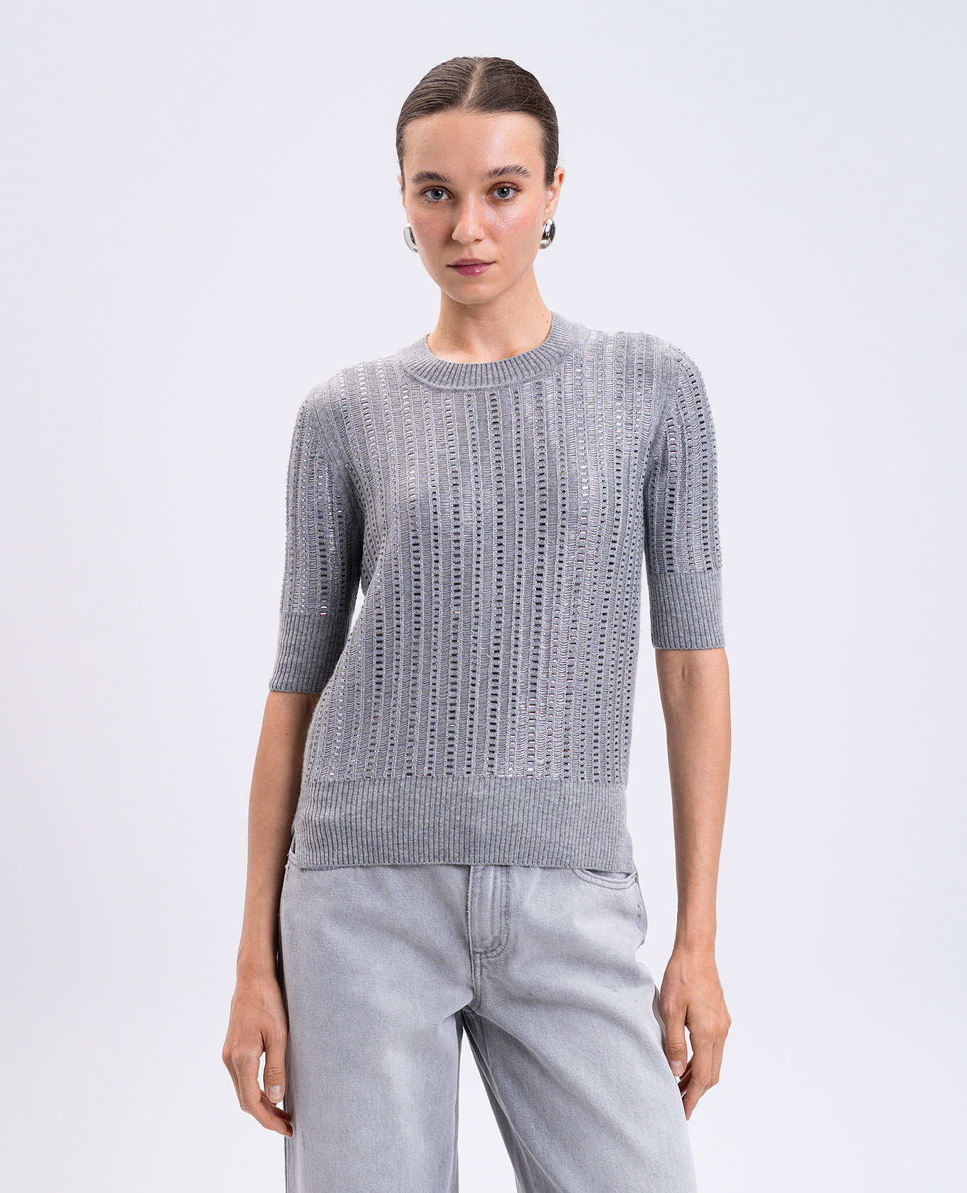 

Gray wool and cashmere top with crystals Ermanno Scervino, Grey