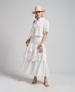 Max & Co White BELLI maxi skirt in broderie embroidery with frills BELLI
