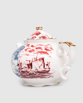 SELETTI White porcelain teapot Sneraldina with print 09747