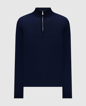Brunello Cucinelli Blue wool and cashmere jumper with zipper M2400124