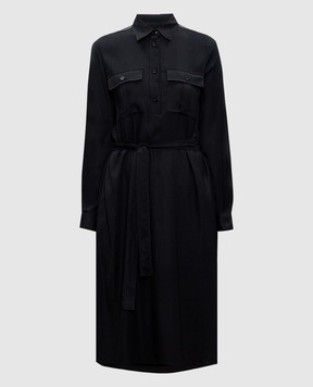 Peserico Black wool polo dress with monil chain S0286902776