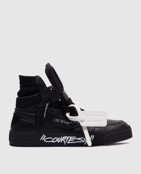 Off-White Court Courtesy 3.0 Black Leather High Top Sneakers OMIA065C99LEA007