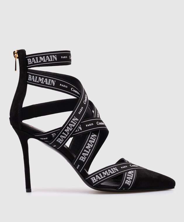 サンダル・ミュール BALMAIN EN1UH092TKWB 0PA Sandals ribbon suede pump couture Couture suede heels with Balmain ribbon motif black black